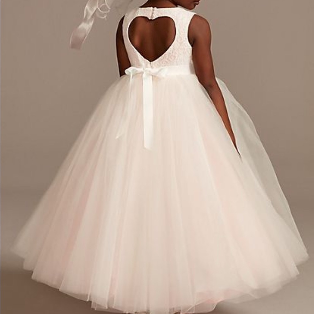 David’s Bridal Heart Cutout Flower Girl Ball Gown Dress Pink & White Size 8 - Picture 2 of 6